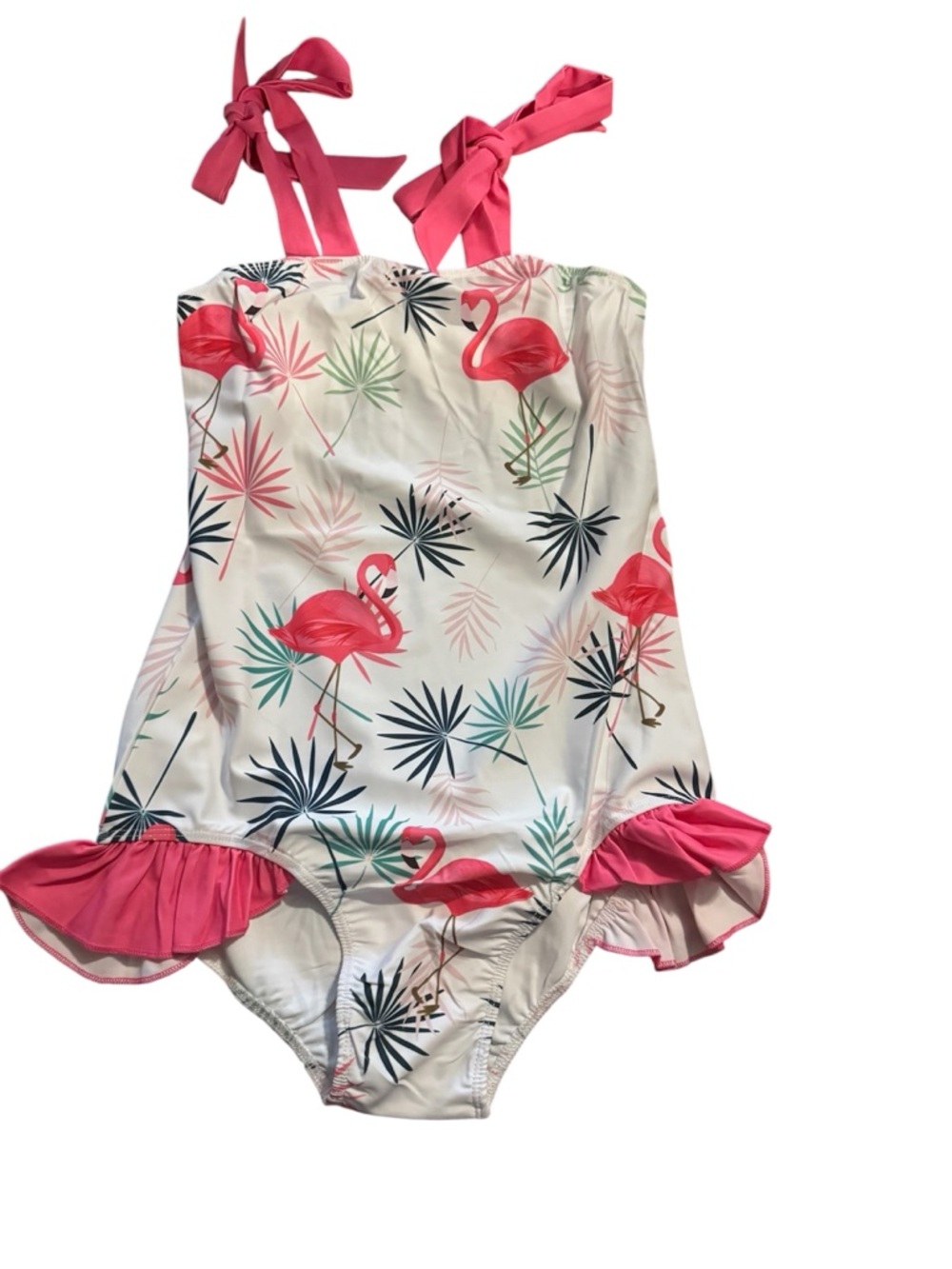 Little Girls Pink Flamingo One-Piece Swimsuit with Ruffle Straps